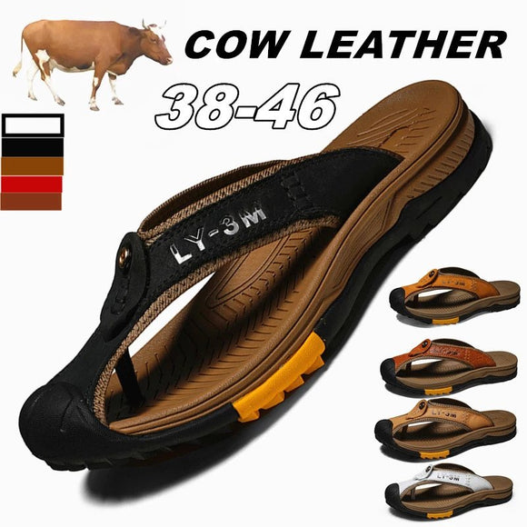 New Cow Leather Men Flip Flops