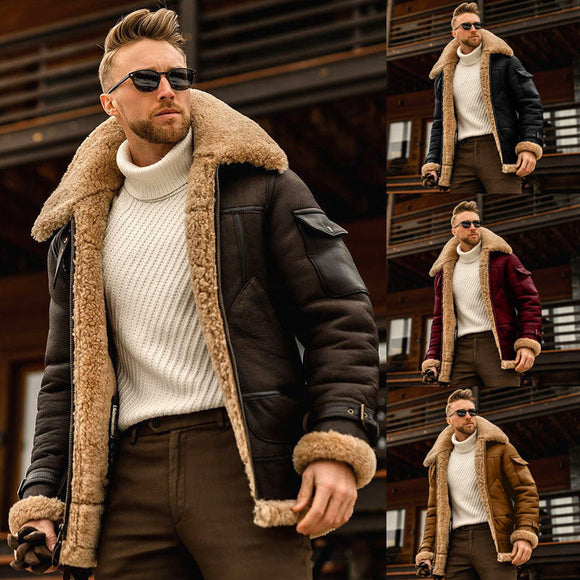 Men Fur One-Piece Coat Thickened Jacket