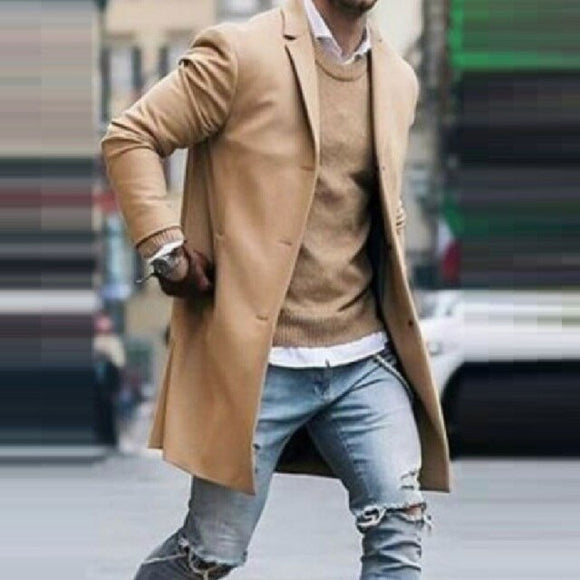 New Simple Men's Mid-length Woolen Coat