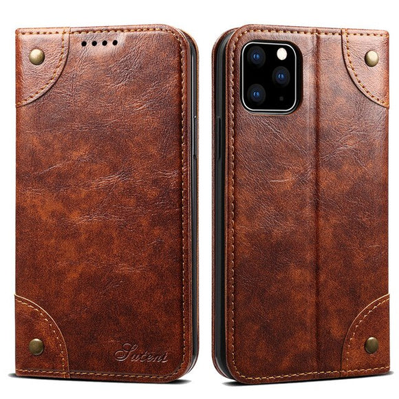 Classic Magnetic Book Flip Leather Case For iPhone 12
