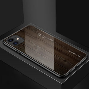 Luxury Wood Grain Tempered Glass Case For iPhone