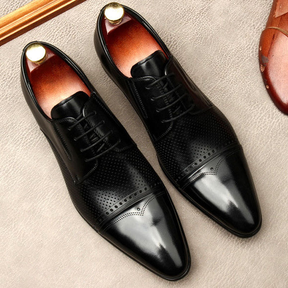 Men Genuine Leather Brogues Lace Up Shoes
