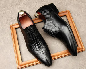 Men Genuine Leather Wholecut Black Dress Shoes