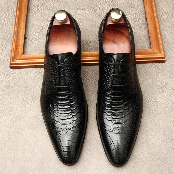 Men Genuine Leather Wholecut Black Dress Shoes