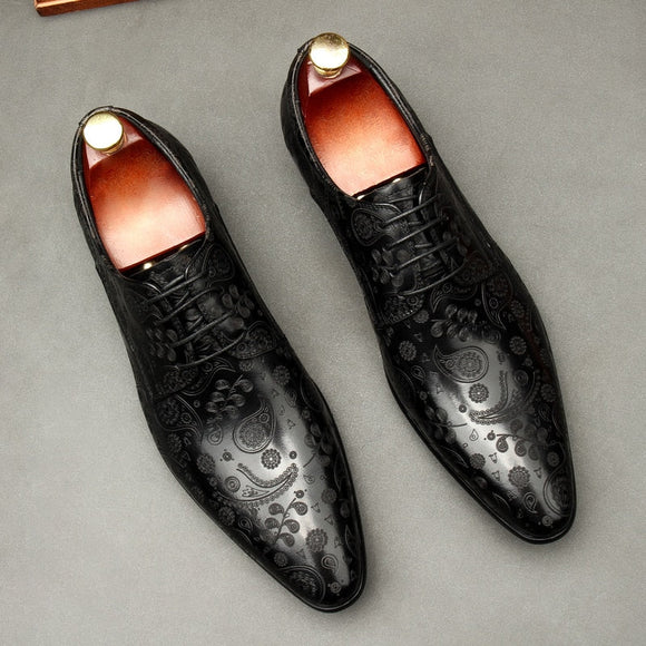 Men Leather Pointed Toe British Style Oxford Shoes