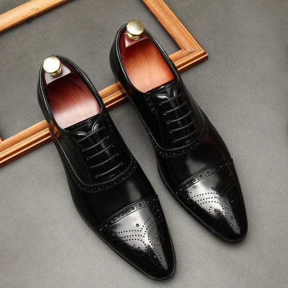Men Pointed Up Genuine Leather Business Shoes
