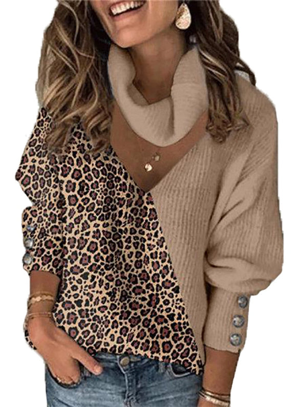 New Women Leopard Patchwork Sweaters
