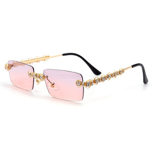 Women Rimless Diamond Rectangle Sunglasses