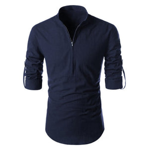Solid Color Stand-up Collar Long-sleeved Shirt